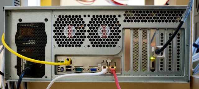 view of installed infiniband card and cable